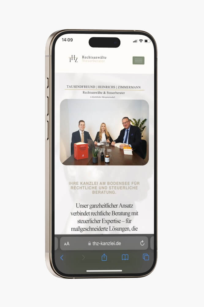THZ Kanzlei – Website auf einem iPhone